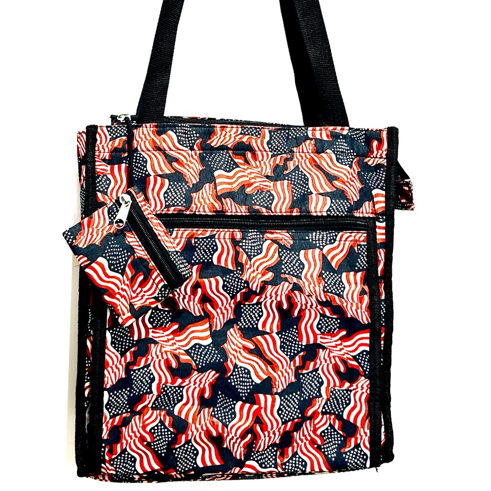 Vintage Tapestry Tote Purse featuring a colorful US American patriotic d…